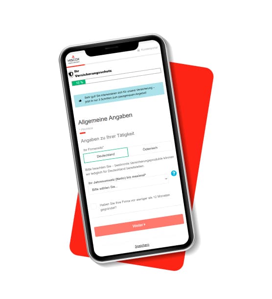 Versicherung online abschließen bei Hiscox: Smartphone mit Angaben zum Versicherungsschutz