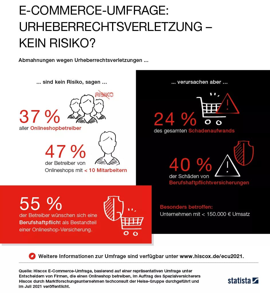 Eine Infografik präsentiert verschiedene Erkenntnisse aus der im Juli 2021 veröffentlichten E-Commerce-Umfrage.